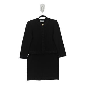 Linda Iki Women S Suit Set Black Knit Blazer Jacket Skirt Shimmer Hawaiian VTG